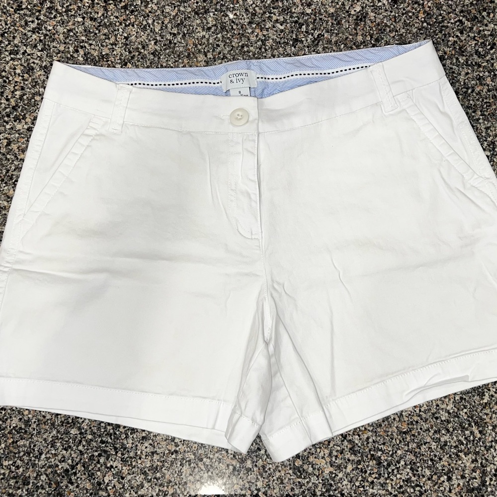 Crown & Ivy White Bermuda Shorts Mid-Length Cotton